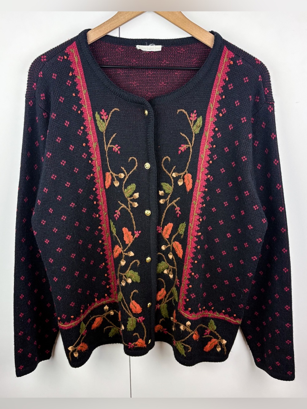 Vintage Autumn Fall Leaves Vine Embroidered Button Cardigan Sweater Cottagecore